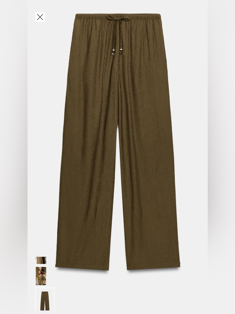 Zara Olive Wide-Leg Drawstring Pants